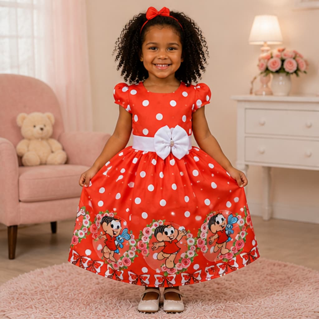 VESTIDO INFANTIL TEMÁTICO DA MÔNICA E SANSÃO, FESTAS, ANIVERSÁRIO