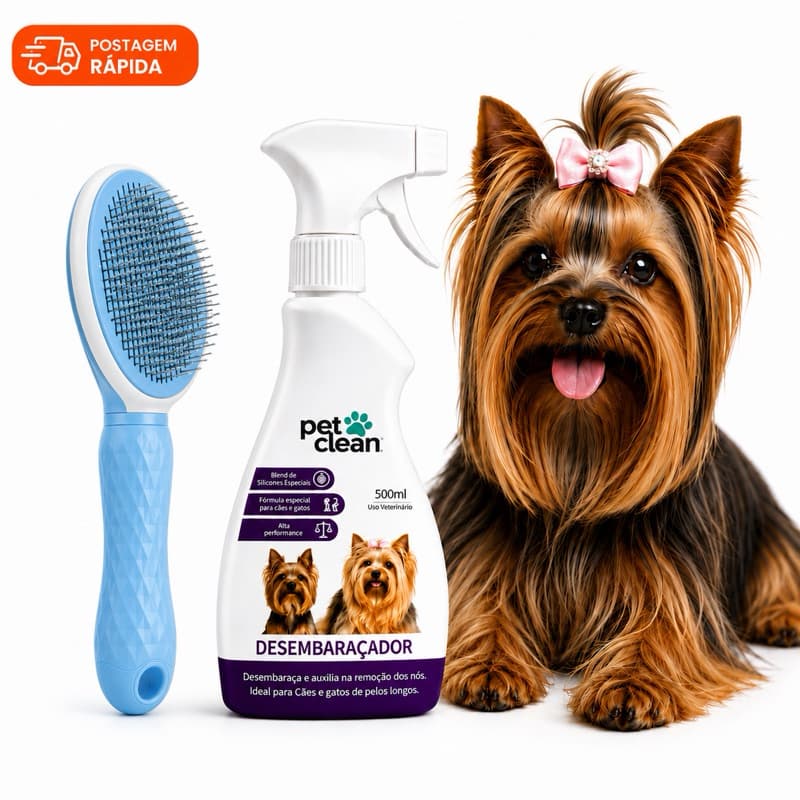Kit Pet Escova Removedora de Pelos + Spray Desembaraçador 500ml + Perfume Pet Clean Macho/Fêmea