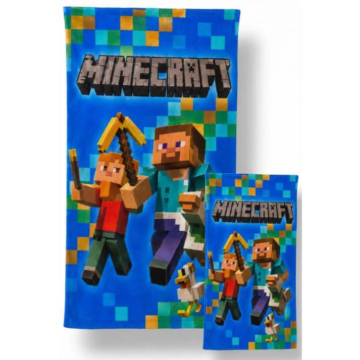 Kit Toalha De Banho + Toalha De Mão Infantil Minecraft