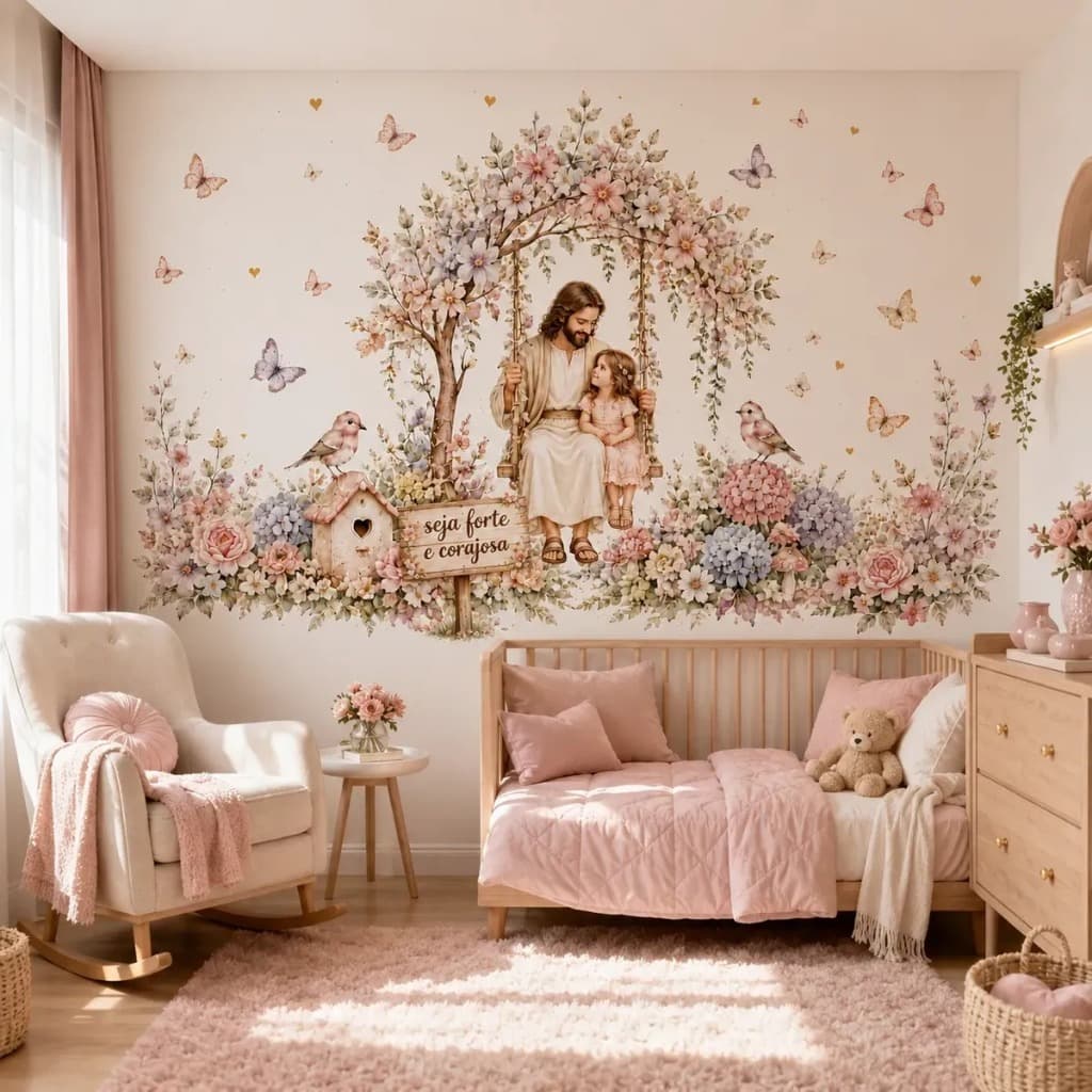 Papel De Parede Adesivo Jesus E Menina Balanço Seja Corajosa