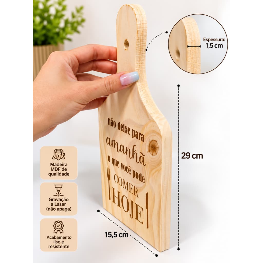Tábua de carne decorada com frases personalizadas gravado a laser.