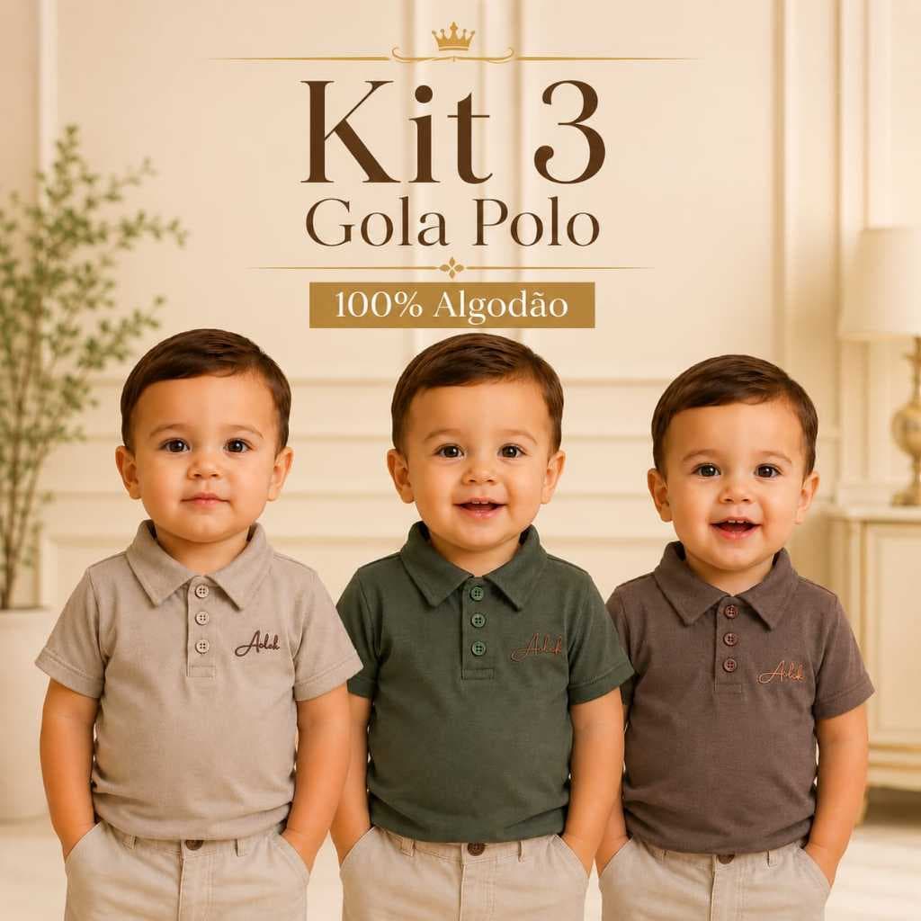 Kit 3 Camisa Gola Polo Menino Infantil Bebê Tamanho 1, 2 e 3 em algodão