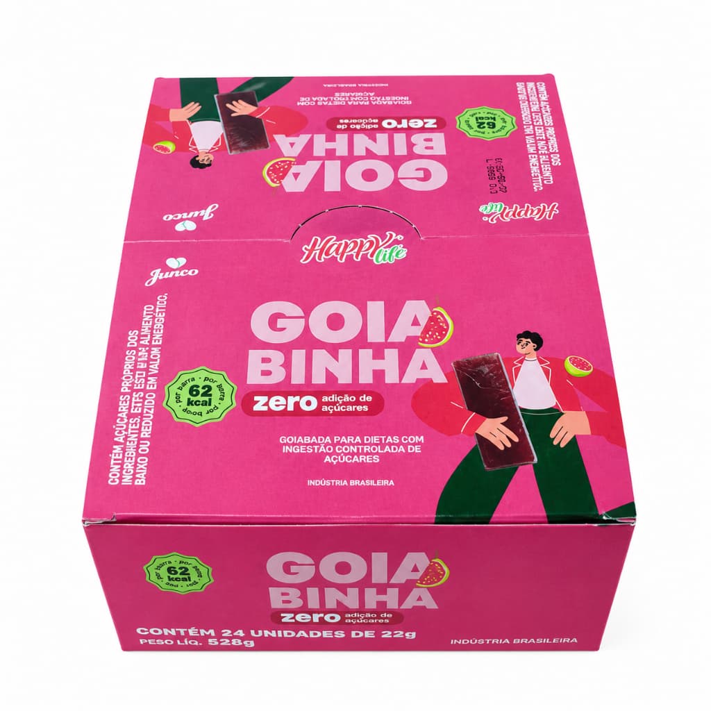 Goiabinha Zero Adição de Açúcar Happy Life Caixa 24 Unidades 22g Sem Glúten