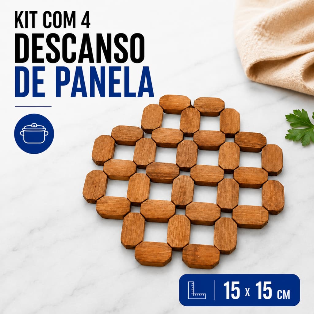 Kit 4 Descansos de Panela em Madeira de Bambu 15x15cm Redondo Apoio para Panela Quente