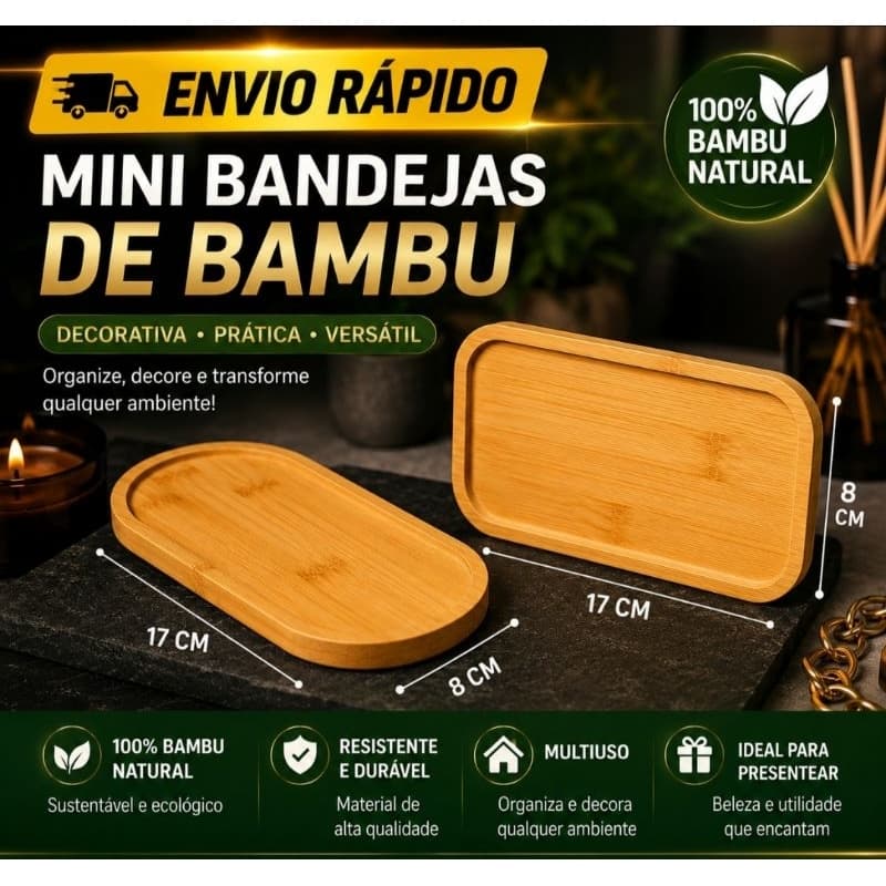 Mini Petisqueira Bandeja de Bambu Decorativa 17cmx8cm Decoração Petiscos Doces Organizador Mesa