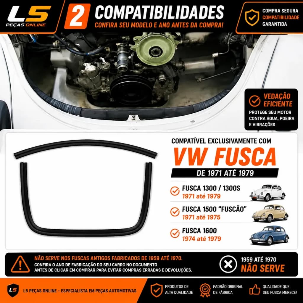 Kit Borracha Vedacao Cofre Motor Curva Reta Larga Vw Fusca 1300 1500 1600 Chapa Saia Isolador Peça