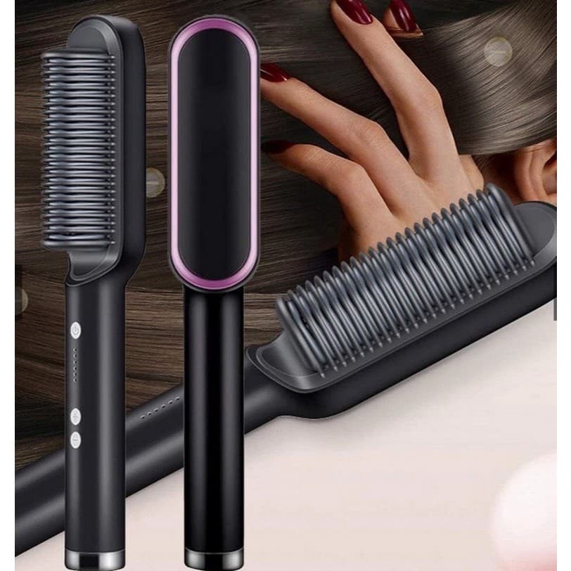 Escova Alisadora  Seca Alisa E Modela Cabelo Hidrata Modela Alinha e Anti-Frizz Cor Preto Bivolt