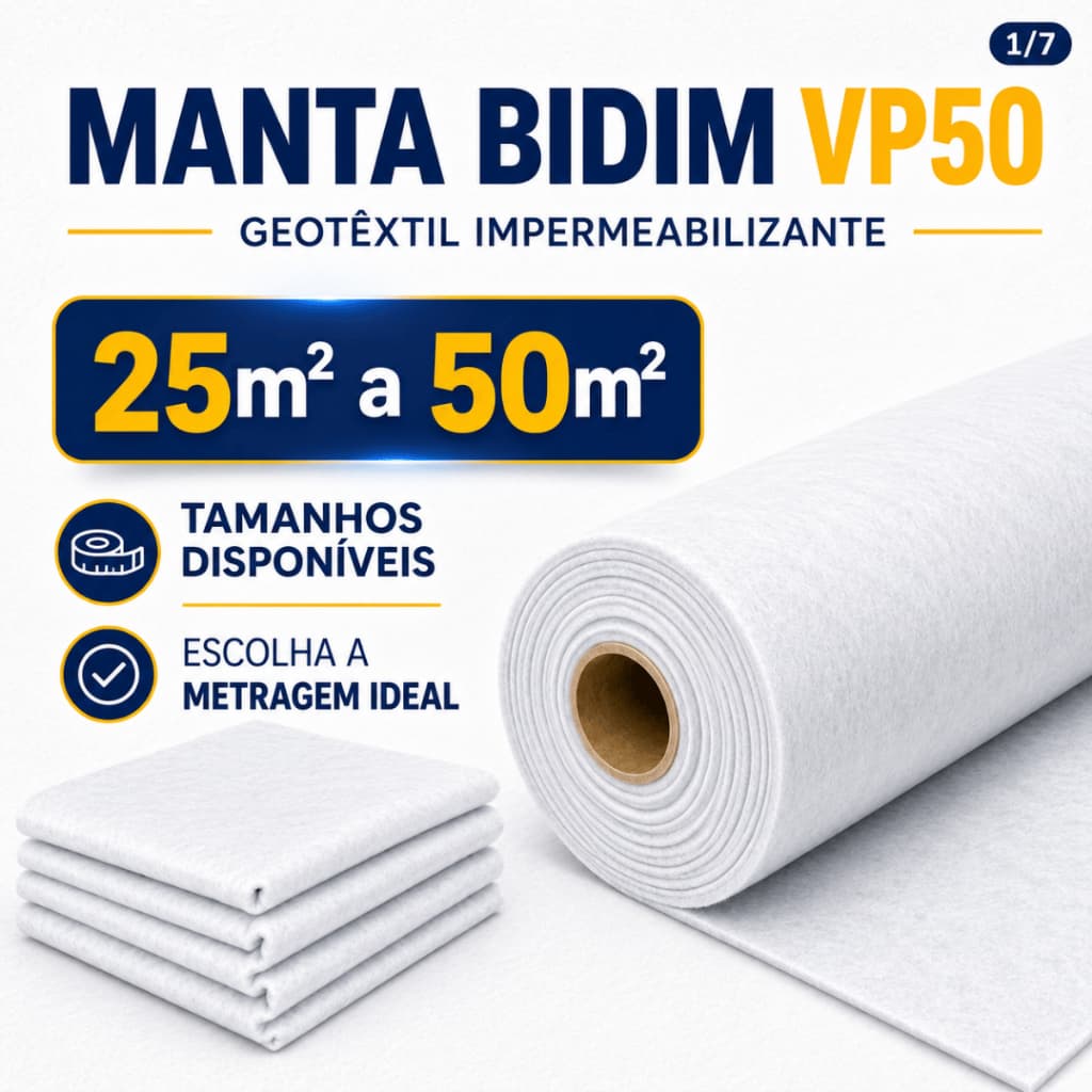 Manta Bidim 40m² Reforço Estrutural Para Impermeabilização de Lajes Telhados Paredes Calhas Fissuras