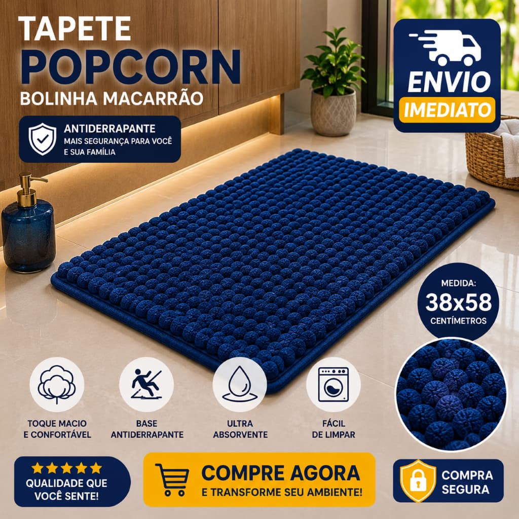 Tapete Popcorn Bolinha Macarrão 38cm x 58cm, Antiderrapante