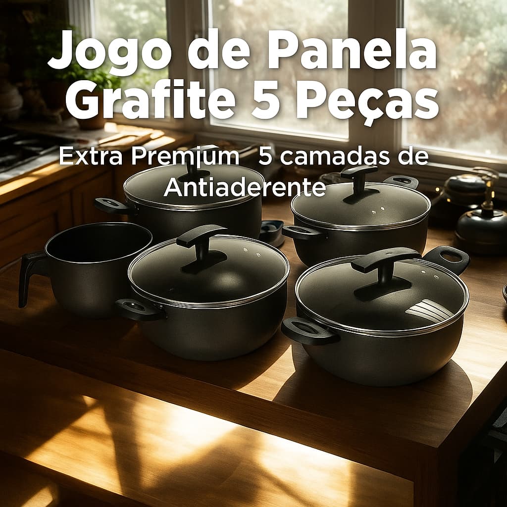 Jogo De Panelas Antiaderente Black 5 Peças Com Caneco