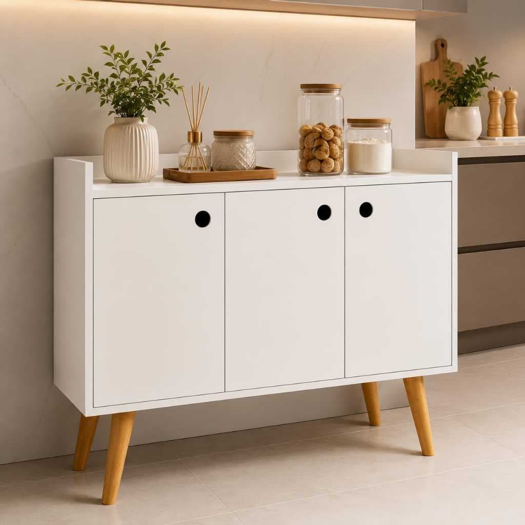 Balcão Organizador 3 Portas Madeira Aparador Buffet Cantinho do Café Sala Cozinha Compacto Elegante MDP/MDF