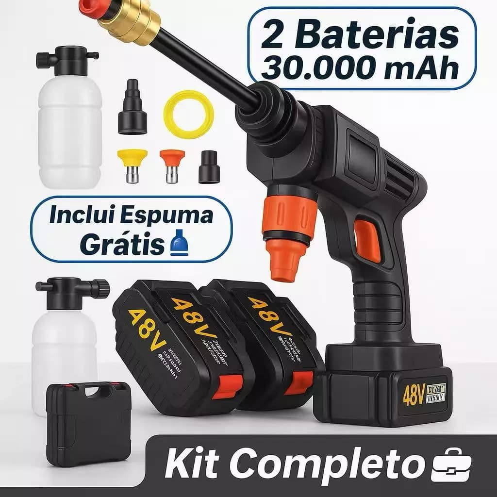 Lavadora 48V Recarregável Portátil Alta Pressão com 2 Baterias + Maleta | Compacta e Potente