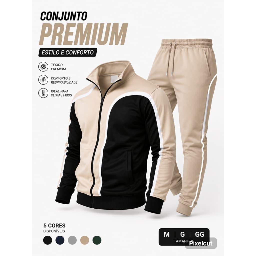 Conjunto Masculino Flanelado Jaqueta + Calça Esportivo Casual Inverno Forrado Premium