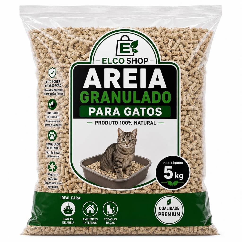 Areia de Gato Granulado Higiênico de Madeira PET - linha premium, gatos, coelhos, hamsters, roedores