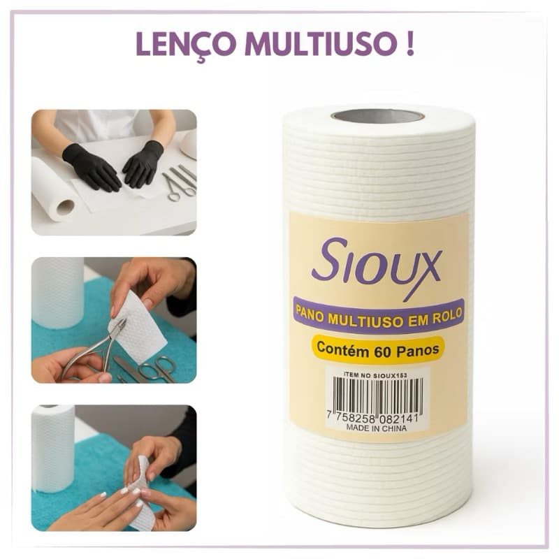 Pano Descartável Multiuso em Rolo 60 Unidades Sioux | Lenço para Manicure, Estética, Salão e Limpeza