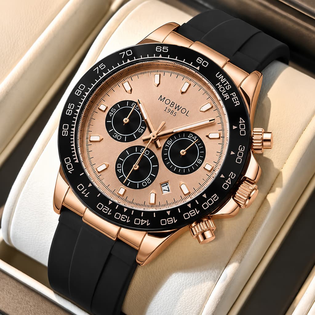 Relógio MOBWOL Masculino Esportivo Quartzo Silicone Cronógrafo Luminoso Calendário Resistente à Água