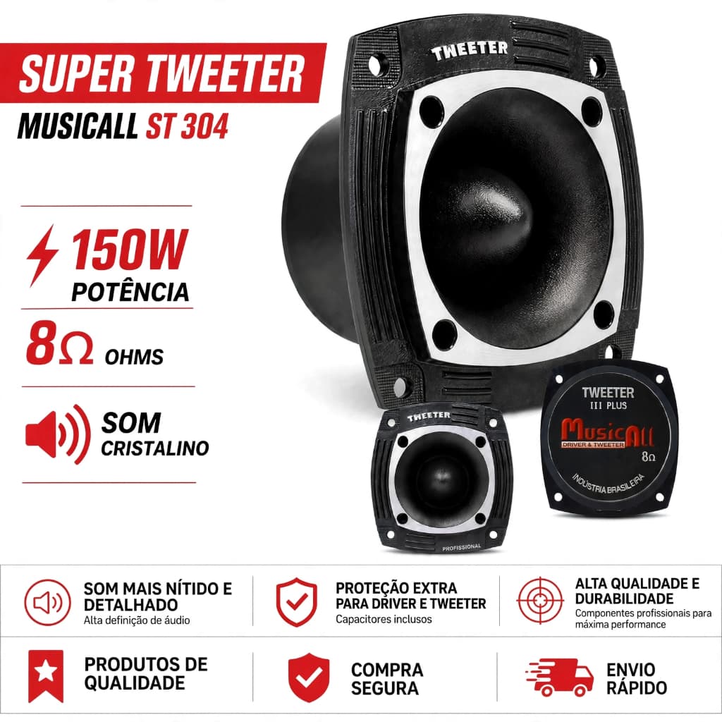 Super Tweeter Musical ST304 150W 8 Ohms Som Automotivo Caixa Trio Corneteira Som Residencial