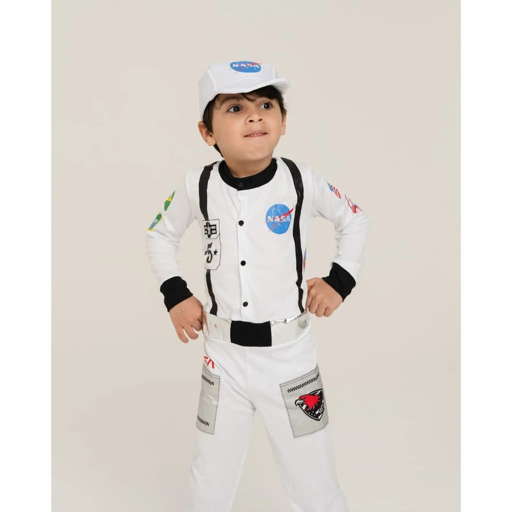 Fantasia Infantil Astronauta Menino Menina NASA Macacão Curto Festa Aniversário Carnaval