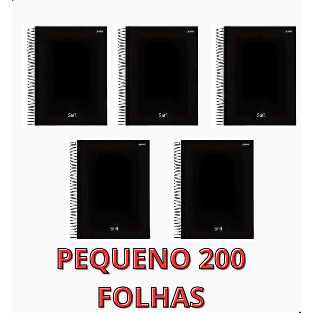Kit 5 Caderno Pequeno  1/4 Espiral Preto 200 Folhas- Jandaia Capa Dura
