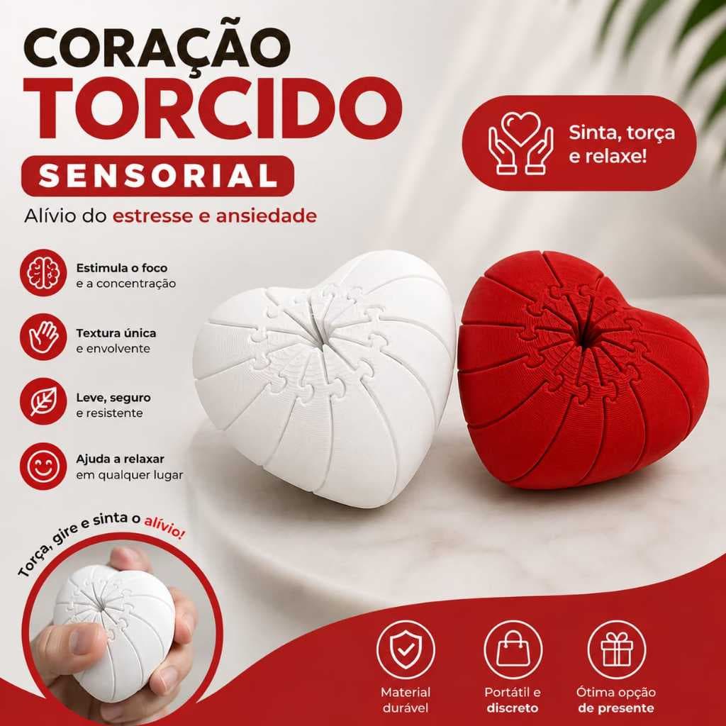 Coração Sensorial Antiestresse Torcido Fidget Toy em Impressão 3D
