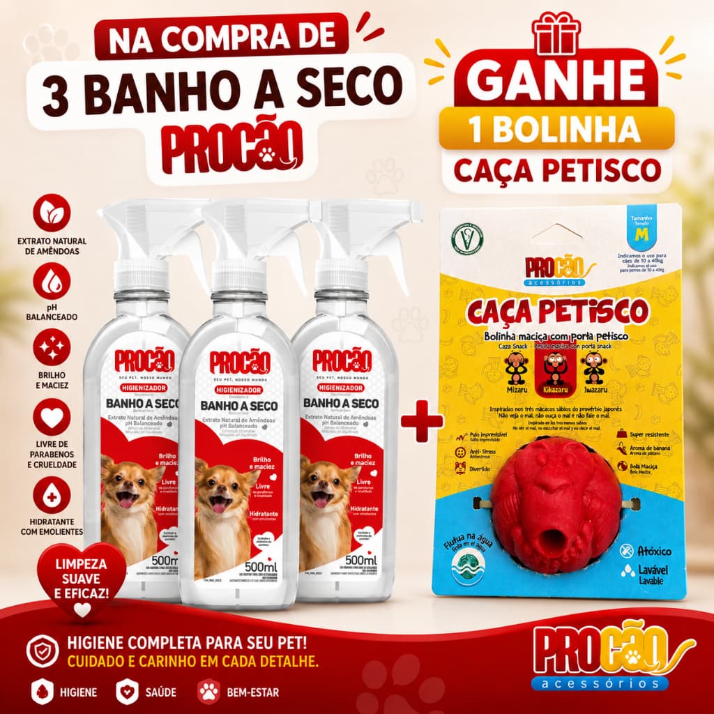 KIT 3 Banho a Seco Procão - Higiene Pet - Praticidade - Elimina Sujeira e Odor - Sem Enxágue 500ml