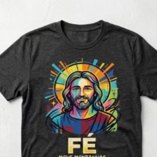 Camiseta Estampada Jesus Cristo Fé Move Montanhas Unisex  Plus 100% Algodão Basica Casual Católica Religiosa