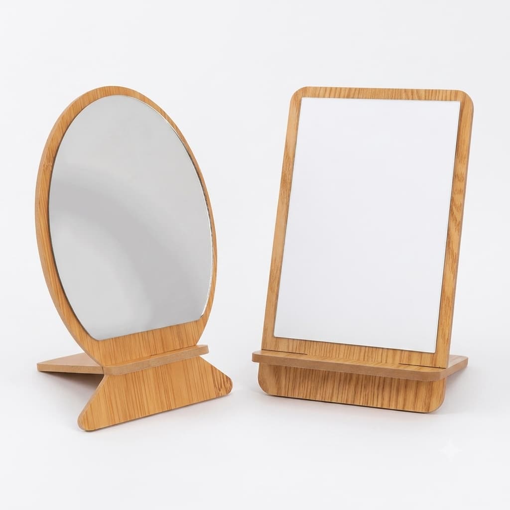 Espelho de Mesa Maquiagem, Penteadeira, Decoração com Acabamento Fino de bambu