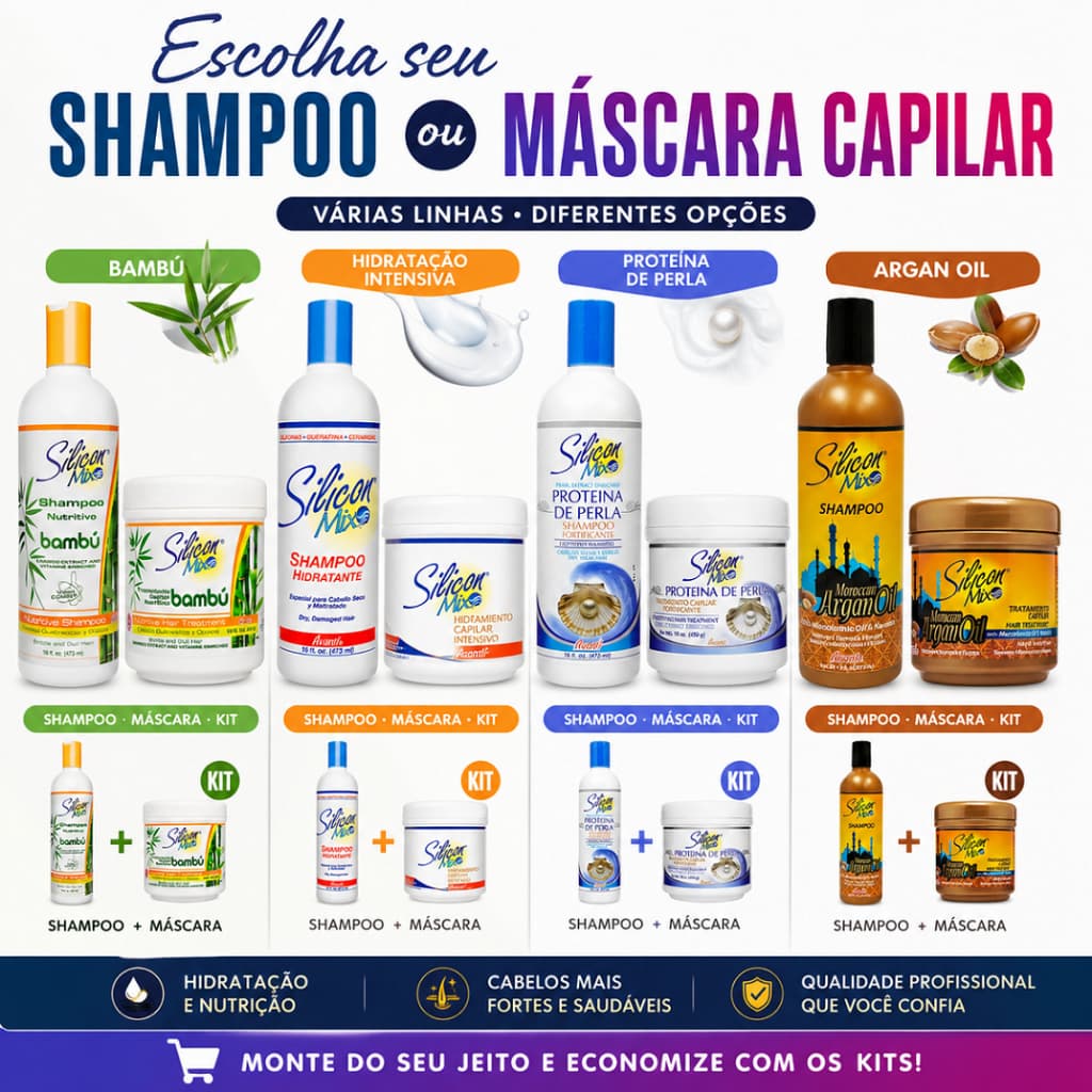 Silicon Mix Original Shampoo Máscara Kit Bambu Perla Argan Hidratação Intensiva Escolha a Variação