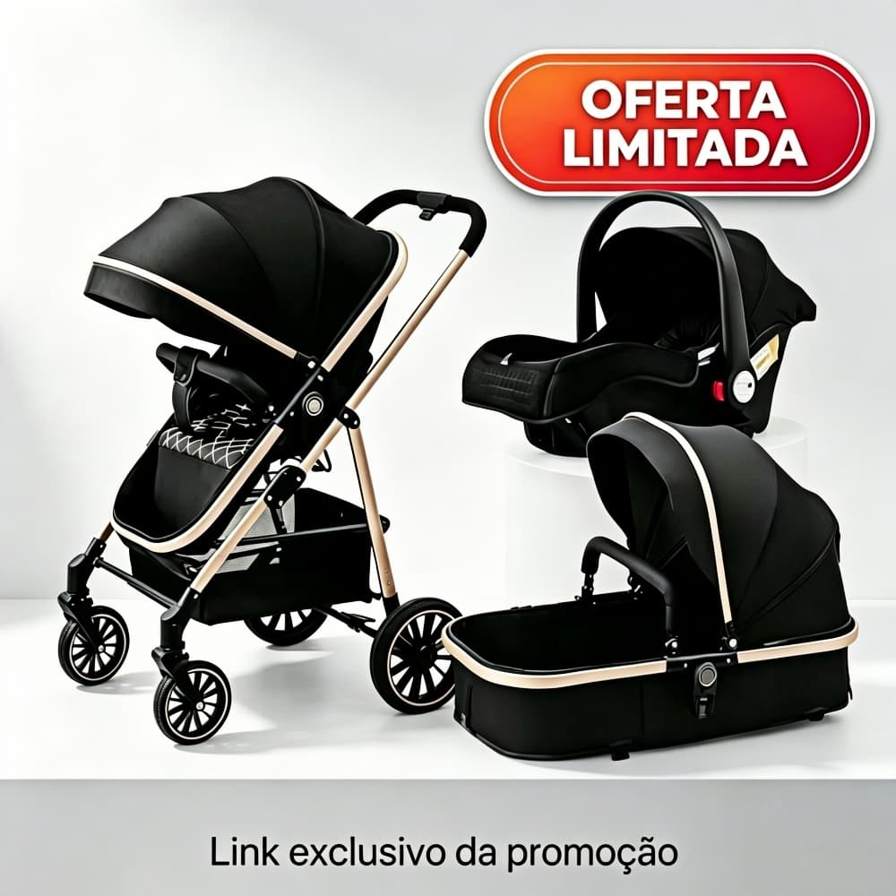 Carrinho de Bebê 3 em 1 Completo – Inclui Moisés e Bebê Conforto