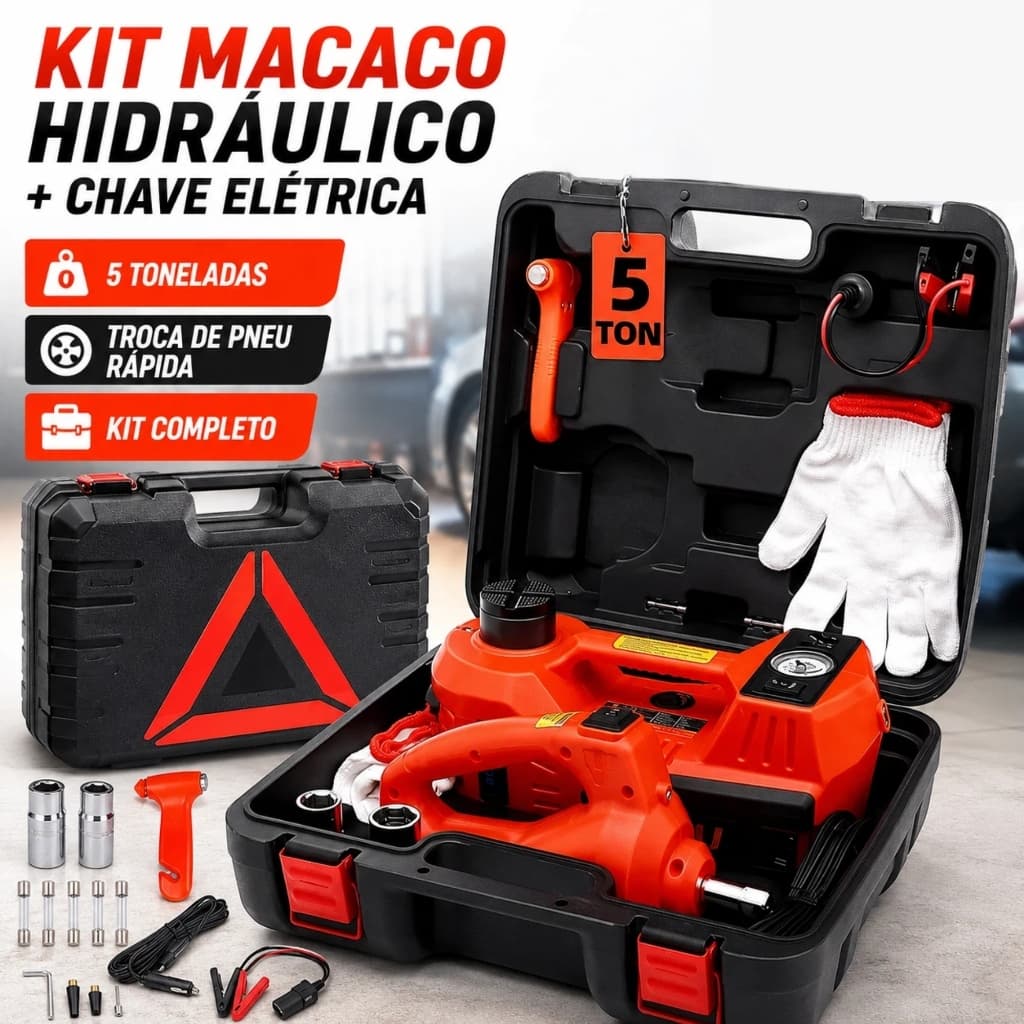 Kit De Macaco Elétrico Para Carro 5t 12v Caixa de Ferramentas Portátil com Luz LED de Emergência