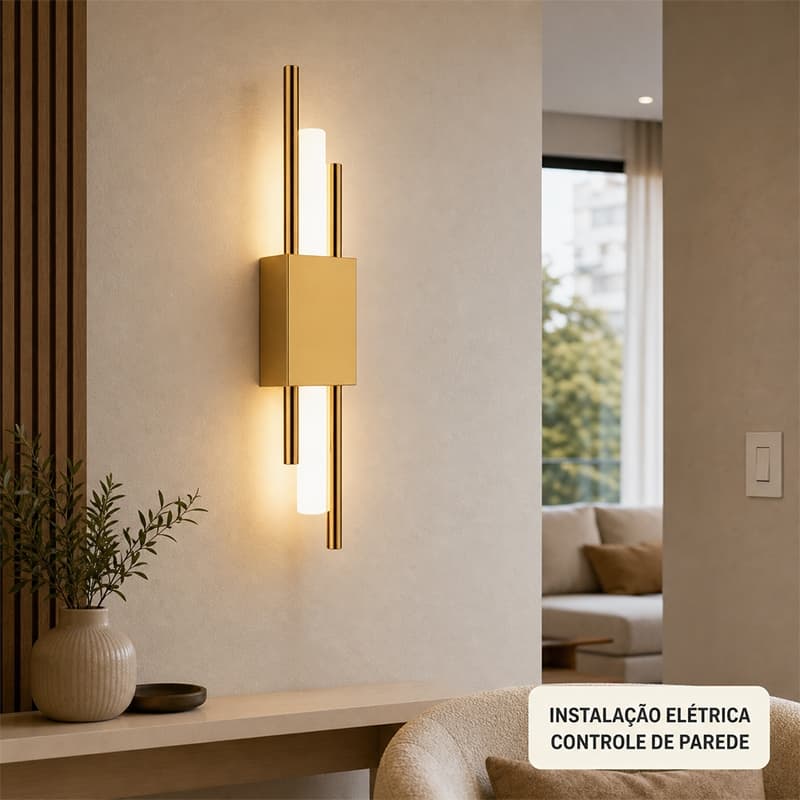Arandela de Parede LED Moderna Dourada 3 Temperaturas para Cabeceira Quarto Sala e Hall 10W Bivolt 1 Peça