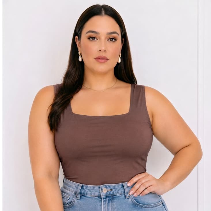 Blusa Regata Feminina Plus Size G1 Decote Quadrado Forrada Elegante