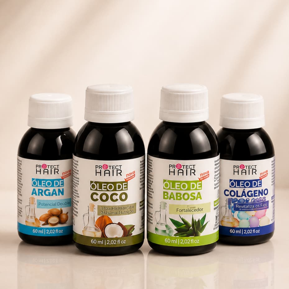 Kit Tratamento Capilar Protect Hair  óleo vegetal de Argan + Coco + Babosa + Colágeno 60ml umectaçao
