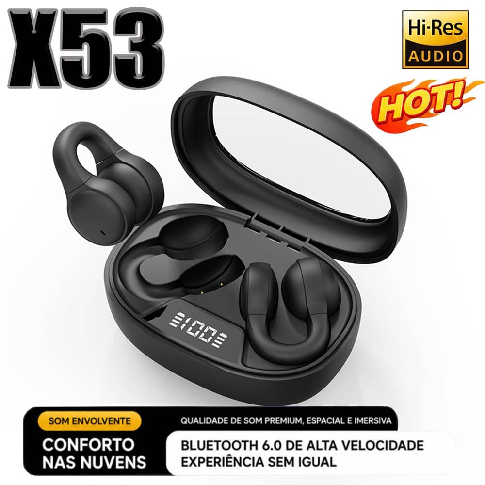 Fone Bluetooth X53 Ouvido Aberto TWS Display Digital Som Direcional Design Leve Ergonômico
