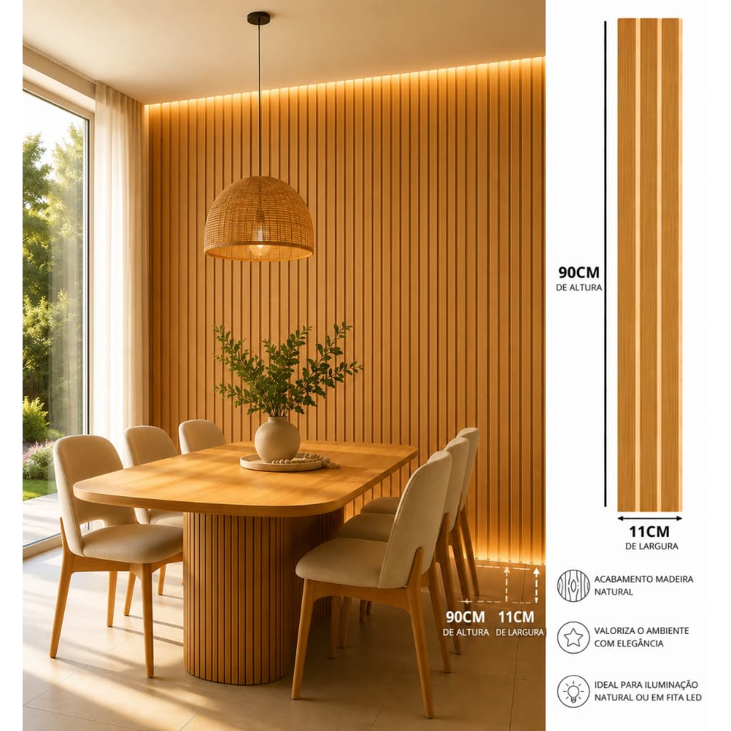 Kit Até 50 Placas Ripado Grande MDF Premium 90x11 Painel Parede
