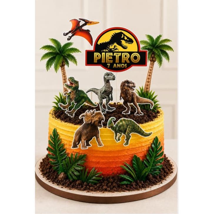 Topo  de Bolo Dinossauro Jurask topper personalizado com nome