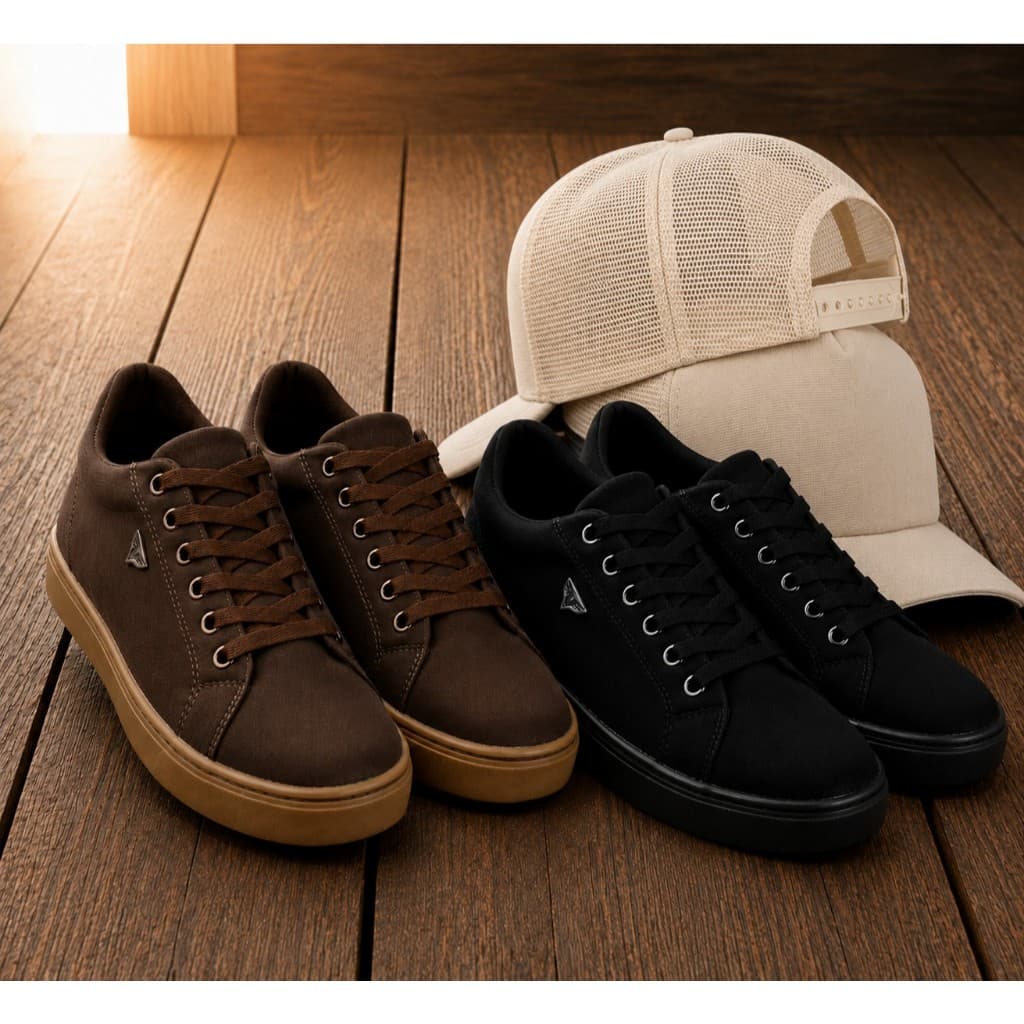 Kit 2 Pares de Tênis Casual + Boné Trucker Bege Unissex Confortável – Diversas Cores Disponíveis
