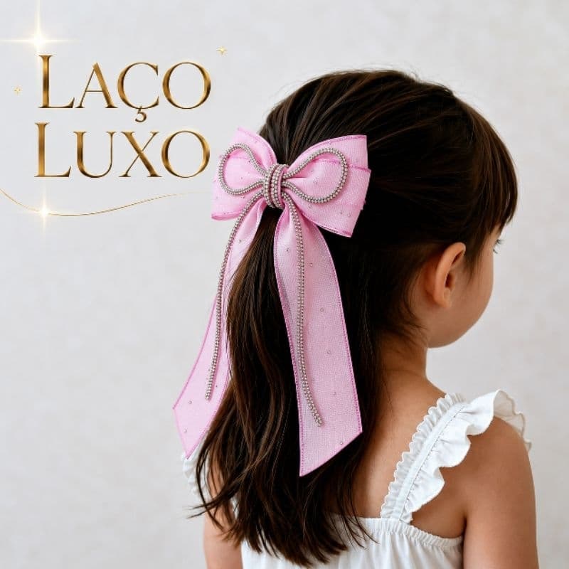 Laço Cabelo Menina com Strass e Fita Brilhante Luxo Infantil Acessório Luxo