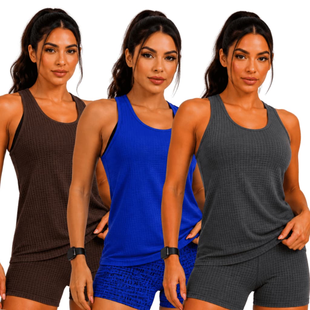 KIT 3 Regatas Feminina Fitness Tecido Fresco Academia Caminhada P ao GG Confortável