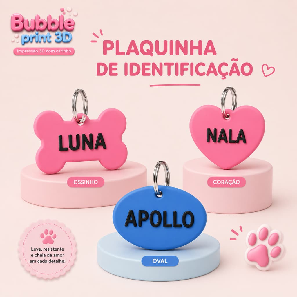 Placa de Identificação Pet Plaquinha Pingente Personalizado Cão e Gato