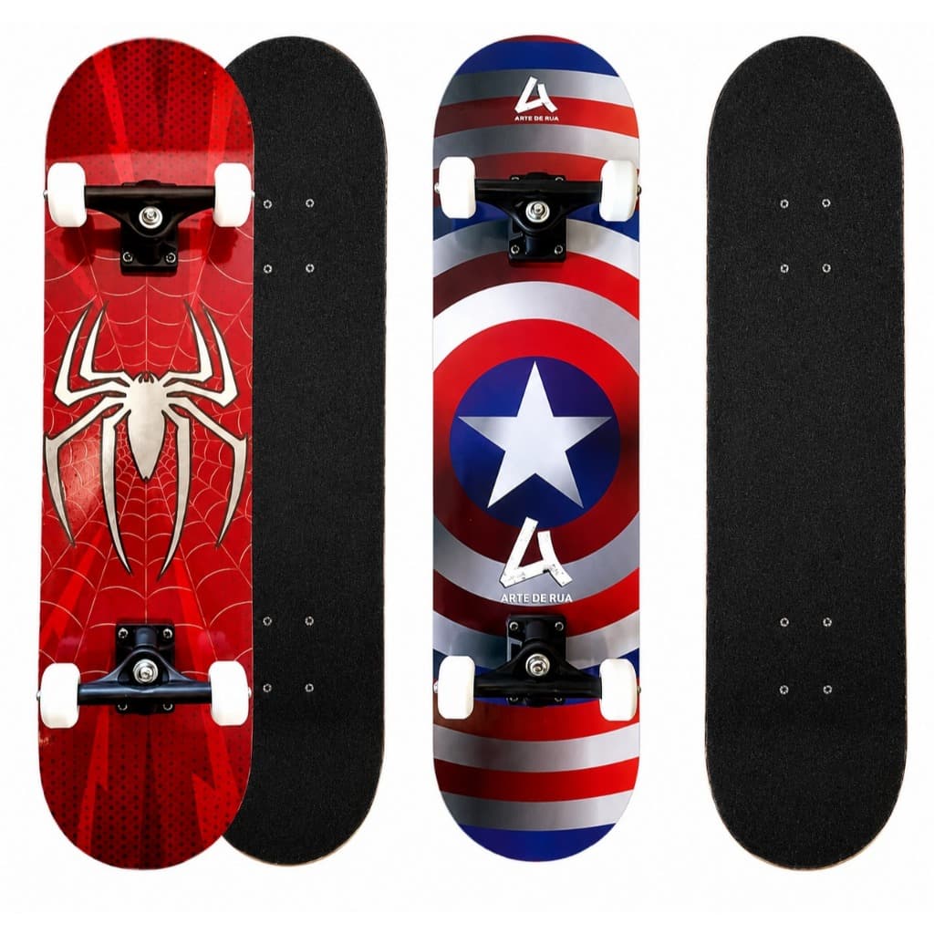 SKATE MONTADO PROFISSIONAL CAP AMERICA E ARANHA ESQUEITE INICIANTE 70KG