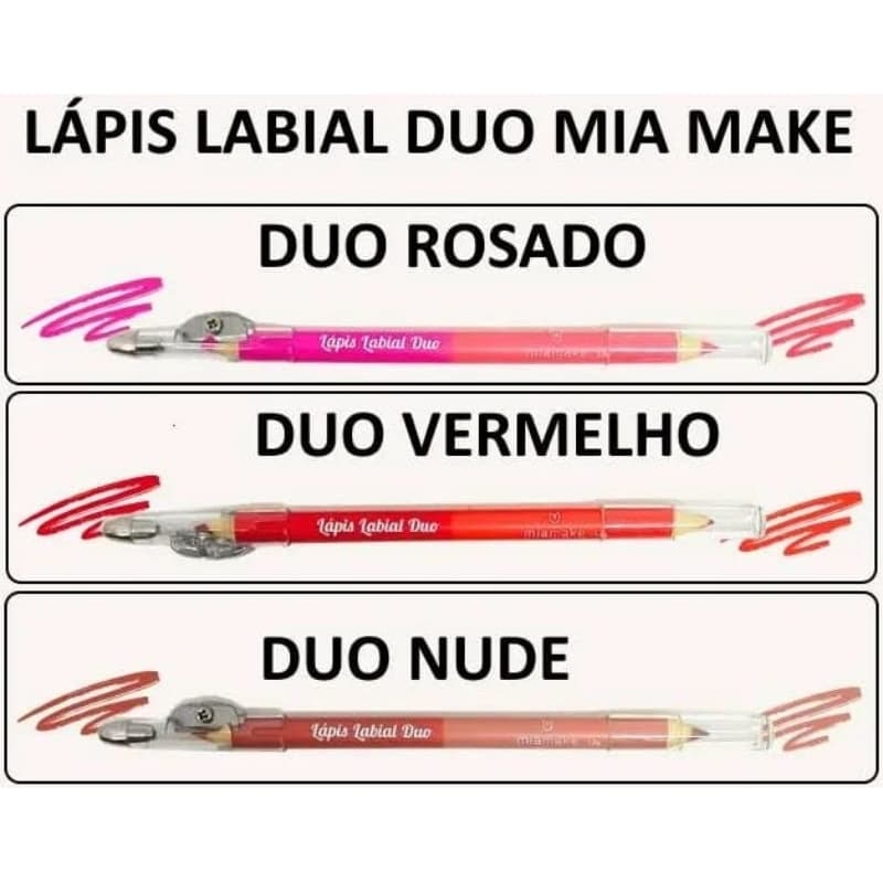 Lápis Labial Duo Mia Make 2 em 1 Alta Pigmentação Longa Duração Contorno e Preenchimento