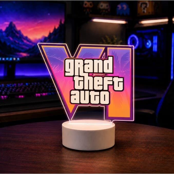 Luminária GTA 6 Decoração gamer LED Mesa Exclusiva Jogo Presente Geek Premium Totem Letreiro