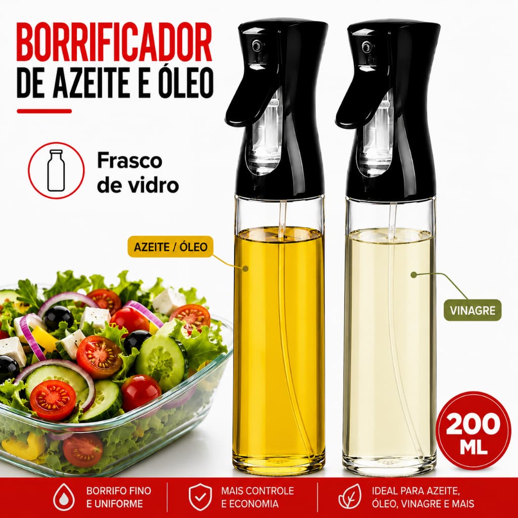 Galheteiro Spray Borrificador de Azeite Vinagre e Óleo, de Mesa Frasco de Vidro 200Ml Kit Com 2
