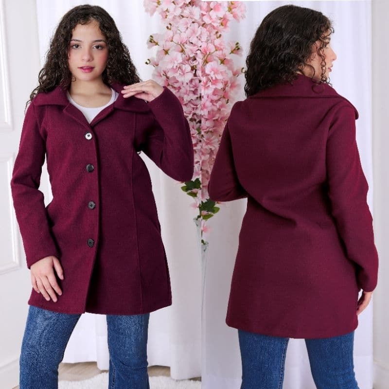 Casaco Feminino Longo juvenil infantil Lã Batida Sobretudo Elegante Acinturado Quente