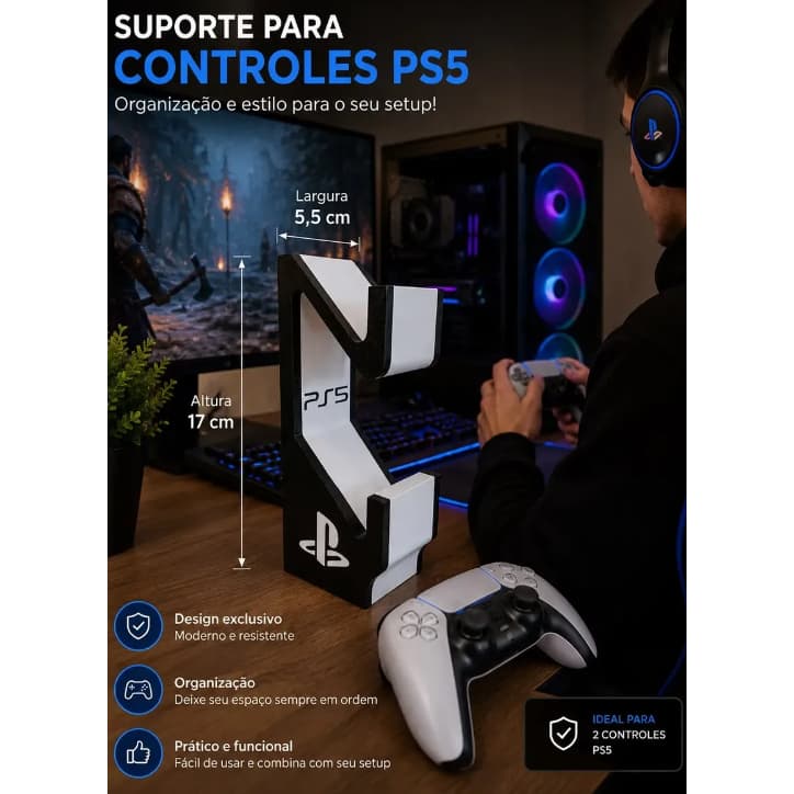 Suporte Duplo Controle PS5 Base Suporte Gamer Organizador DualSense Para 2 Controles Video Game
