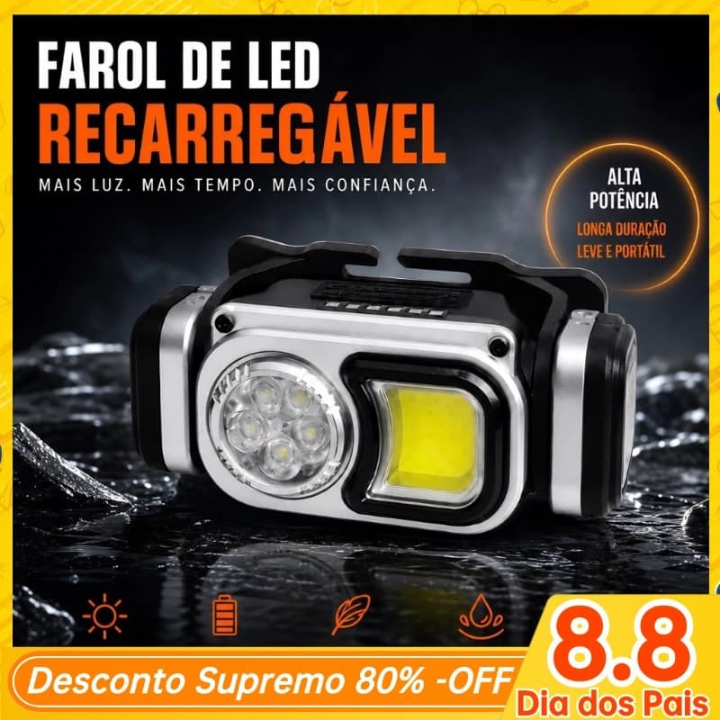 Farol de Cabeça LED Recarregável USB Tipo-C HY-T60 Lanterna Frontal para Camping Pesca e Ciclismo