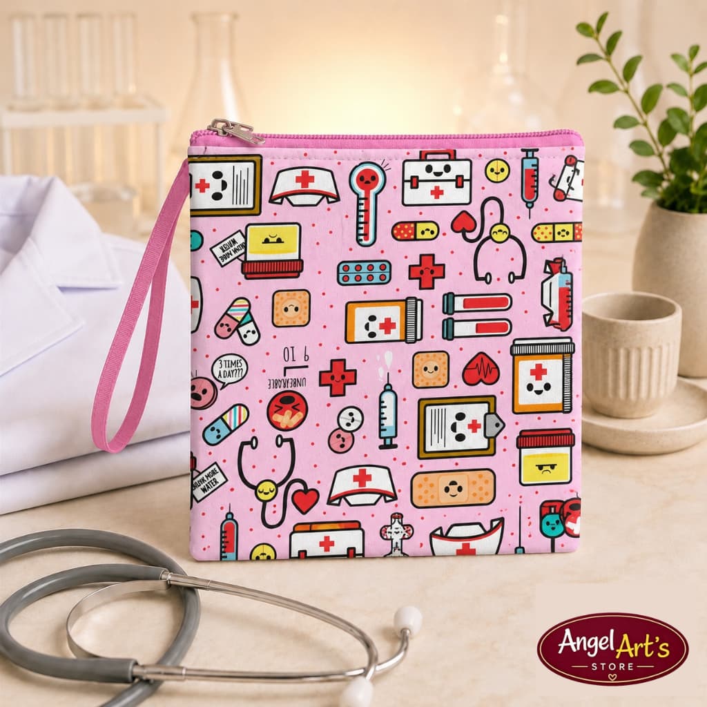 Porta Jaleco Feminino Estampado Bolsa Nécessaire Impermeável Bolsa Nécessaire Saúde Enfermagem Medicina Bolsa Organizado