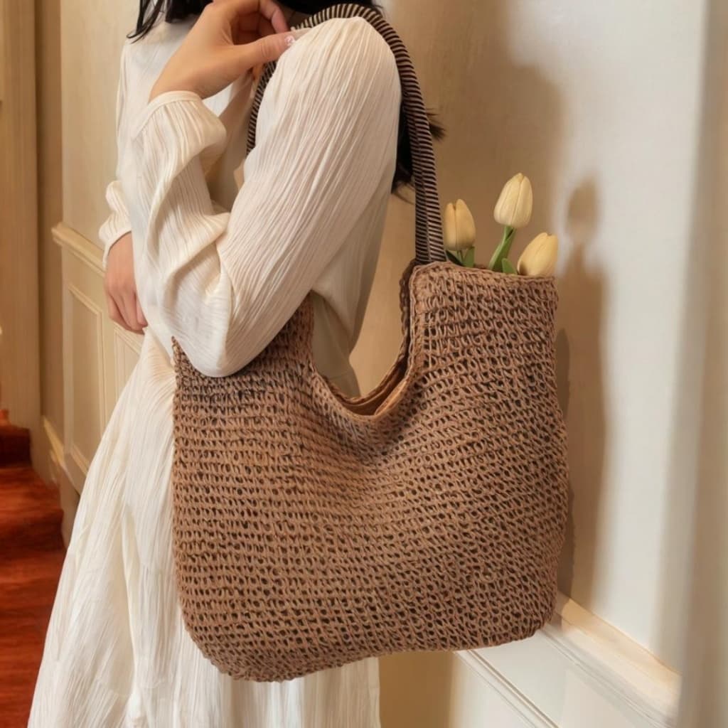 Bolsa de palha de grande capacidade para férias casuais praia portátil nova moda bolsa ombro tecida bolsa de palha praia
