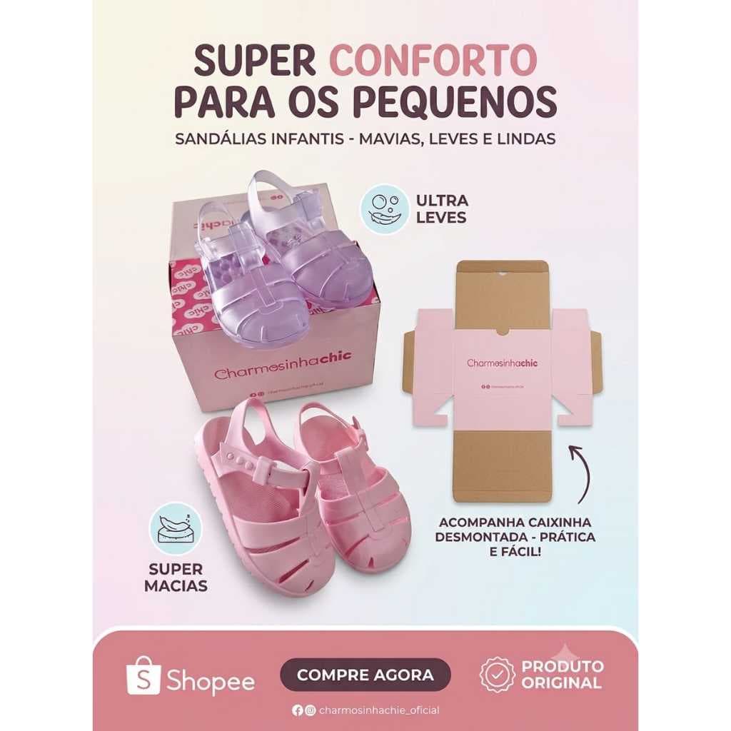 Sandália Infantil Menina Super Macia e Leve Confortável Com Caixa